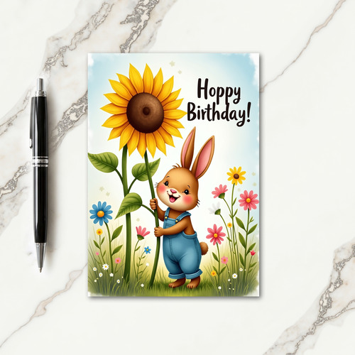 Joyful Bunny Sunflower Card