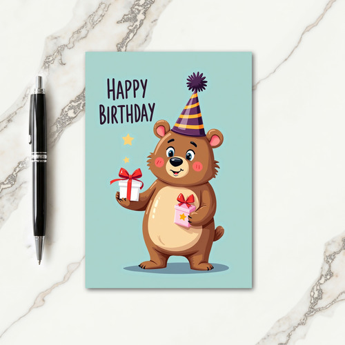 Joyful Cartoon Bear Birthday Card