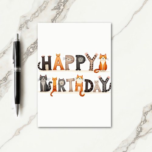 Joyful Cat Letters Birthday Card