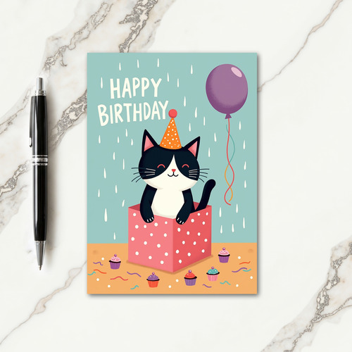 Joyful Cat Party Hat Card