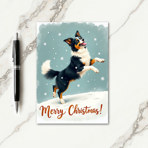 Joyful Christmas Leaping Dog Card