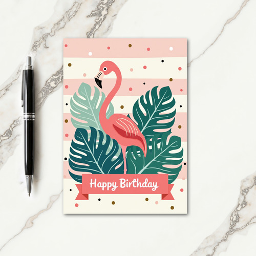 Joyful Coral Bird Birthday Card