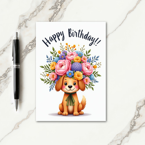 Joyful Dog Floral Birthday Card