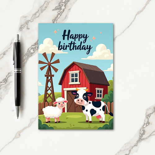 Joyful Farm Scene Birthday Card