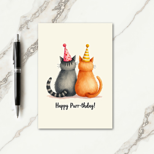 Joyful Feline Friends Party Hat Card