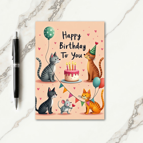 Joyful Feline Party Card