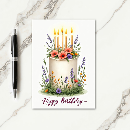 Joyful Floral Cake Birthday Card