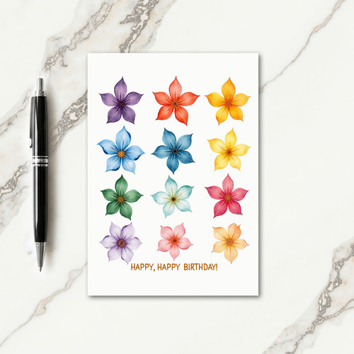 Joyful Floral Grid Birthday Card