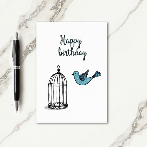 Joyful Flying Bird Birthday Card