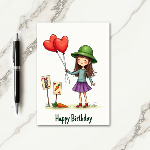Joyful Girl Balloons Card