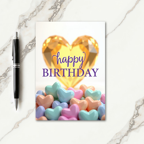 Joyful Golden Heart Birthday Card