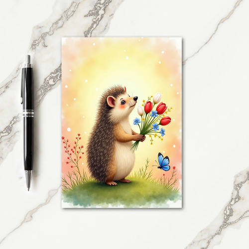 Joyful Hedgehog Flowers Card