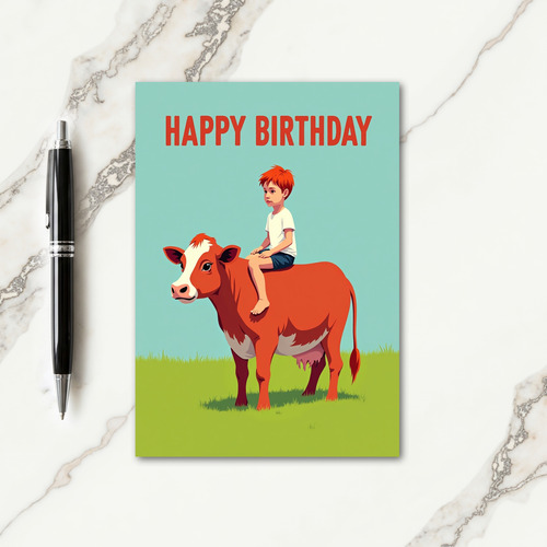Joyful Kid Bovine Birthday Card