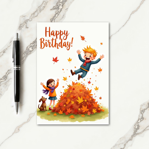 Joyful Leaf Pile Birthday Card