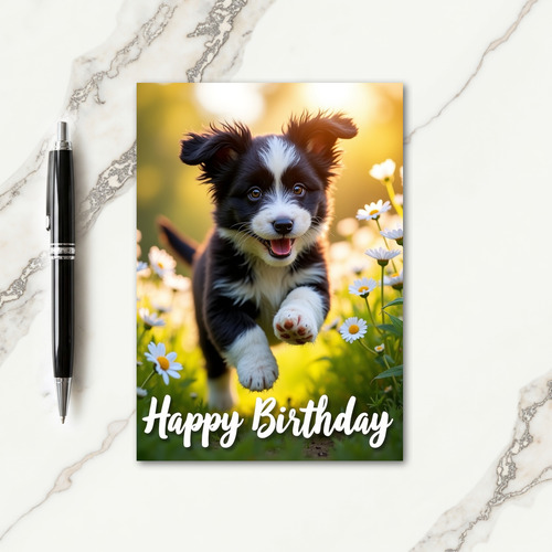 Joyful Leaping Pup Birthday Card
