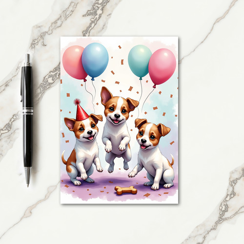 Joyful Leaping Pups Card