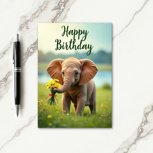 Joyful Meadow Elephant Birthday Card