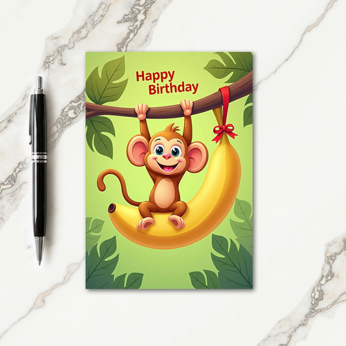 Joyful Monkey Banana Birthday Card