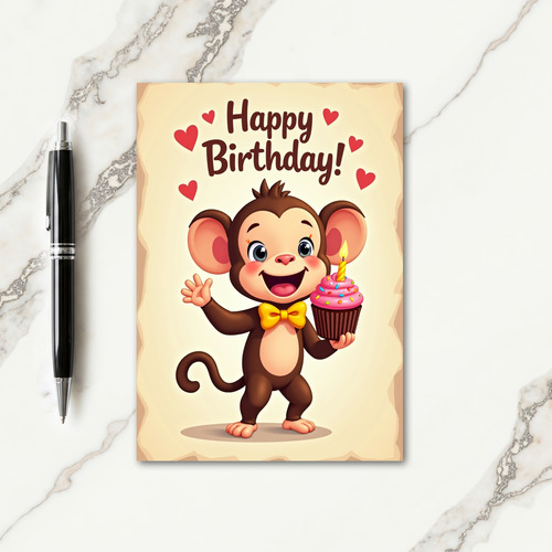 Joyful Monkey Birthday Card