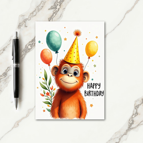 Joyful Monkey Party Hat Card