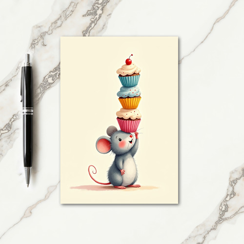 Joyful Mouse Cupcake Birthday Card