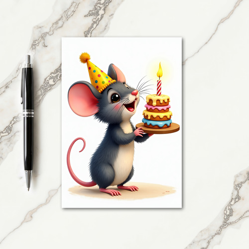 Joyful Mouse Party Hat Card