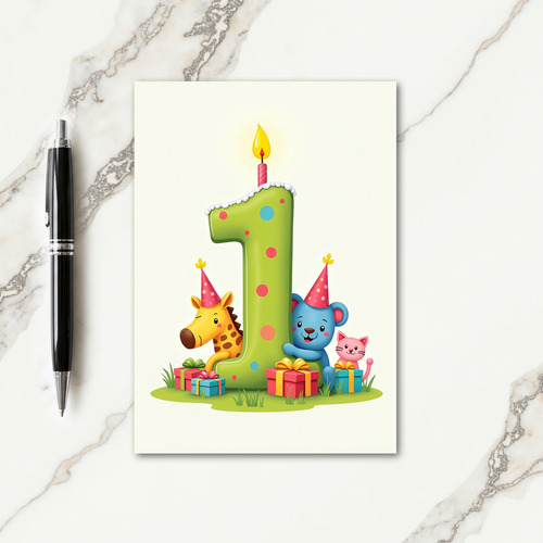 Joyful One Polka Dot Animal Card