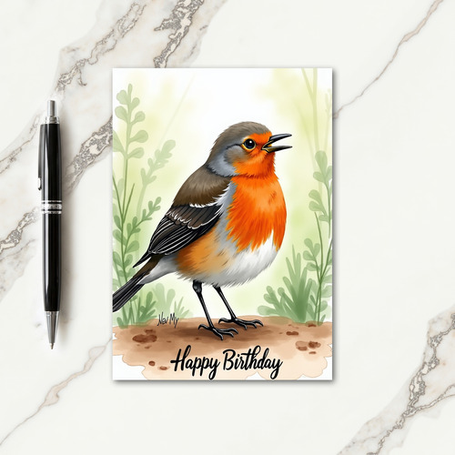 Joyful Orange Bird Birthday Card