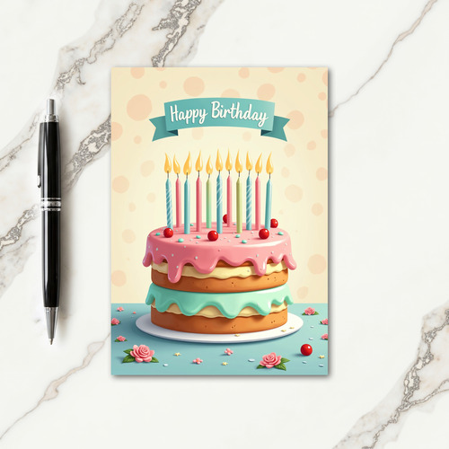 Joyful Pastel Cake Birthday Card