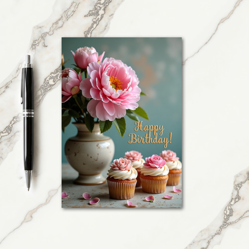 Joyful Pink Floral Birthday Card