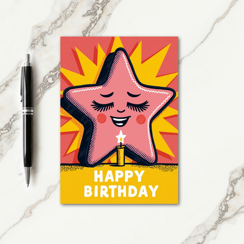 Joyful Pink Star Birthday Card