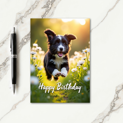 Joyful Pup Leaping Birthday Card