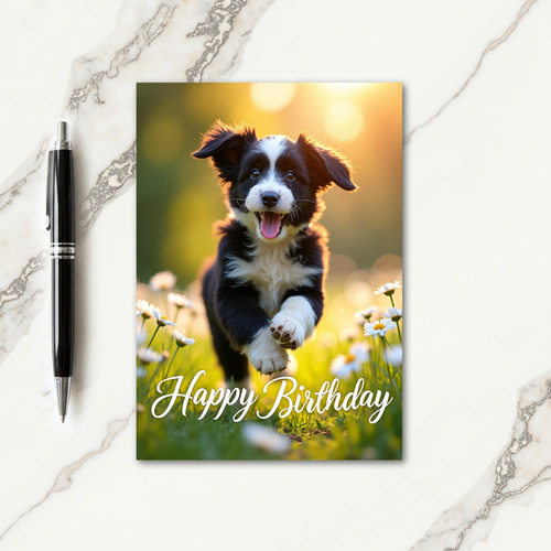 Joyful Puppy Pounce Birthday Card