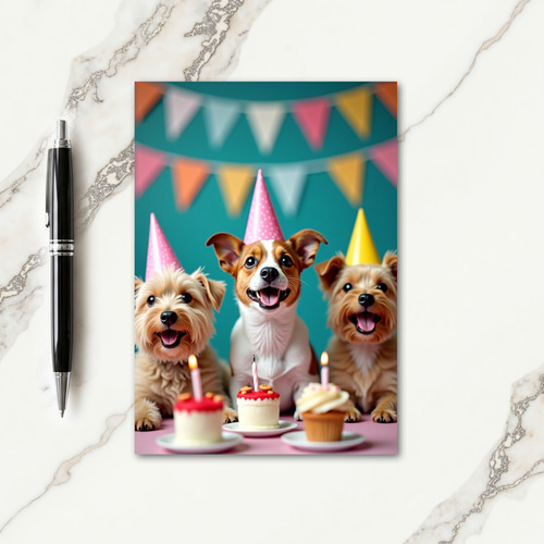Joyful Pups Party Hat Card