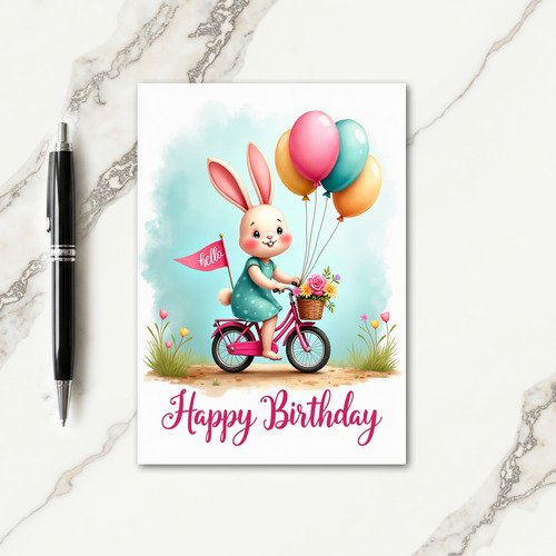 Joyful Rabbit Bike Birthday Card