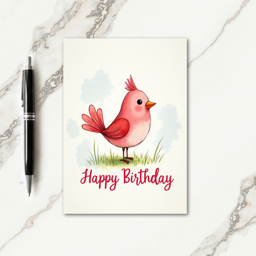 Joyful Red Bird Birthday Card