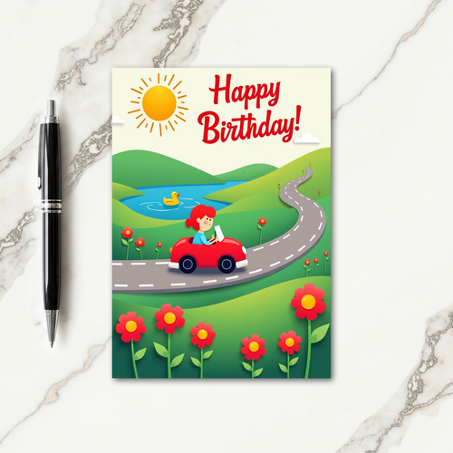 Joyful Red Car Birthday Card