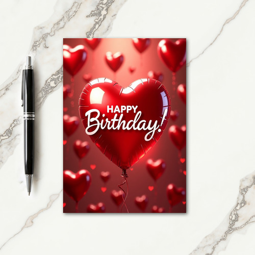Joyful Red Heart Birthday Card