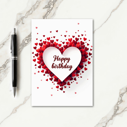 Joyful Red Hearts Birthday Card