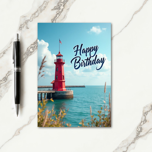 Joyful Red Lighthouse Birthday Card