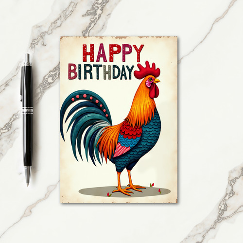 Joyful Rooster Birthday Card