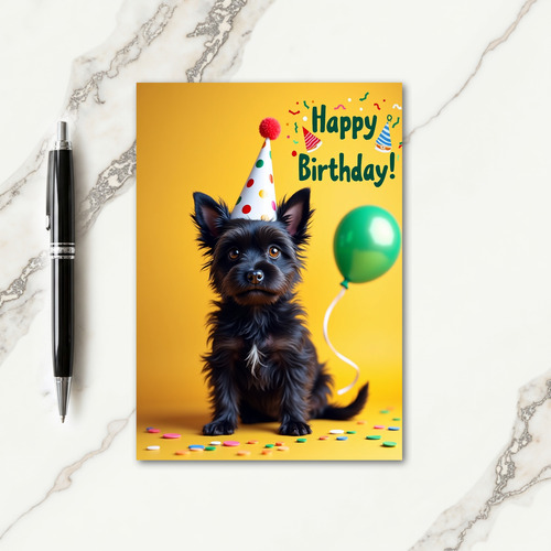 Joyful Small Dog Hat Birthday Card