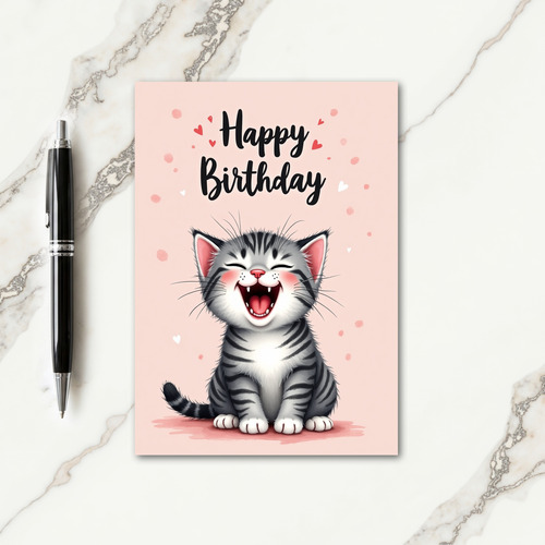 Joyful Striped Cat Birthday Card