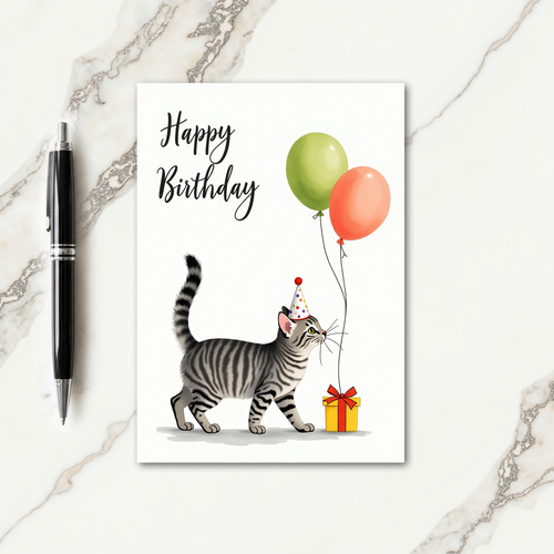 Joyful Striped Cat Party Card