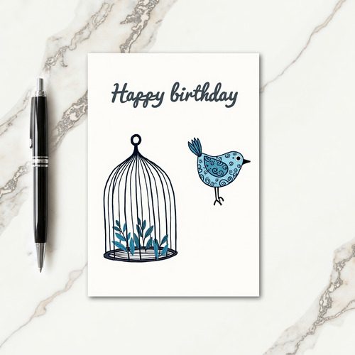 Joyful Swirl Bird Illustration Card