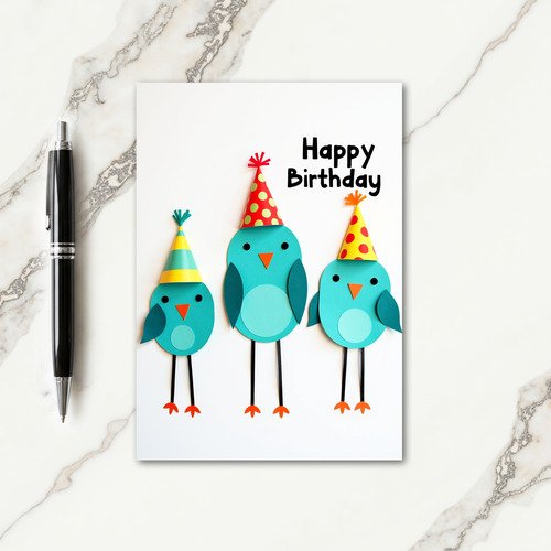 Joyful Teal Birds Birthday Card