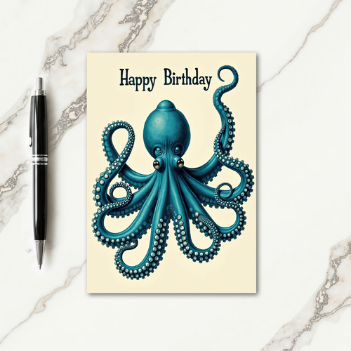 Joyful Teal Creature Birthday Card