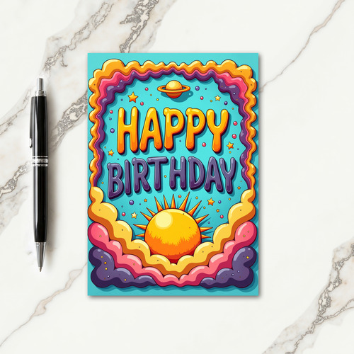 Joyful Teal Swirl Birthday Card