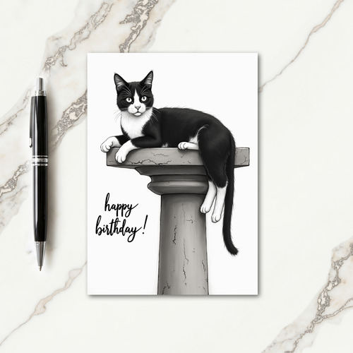 Joyful Tuxedo Cat Birthday Card