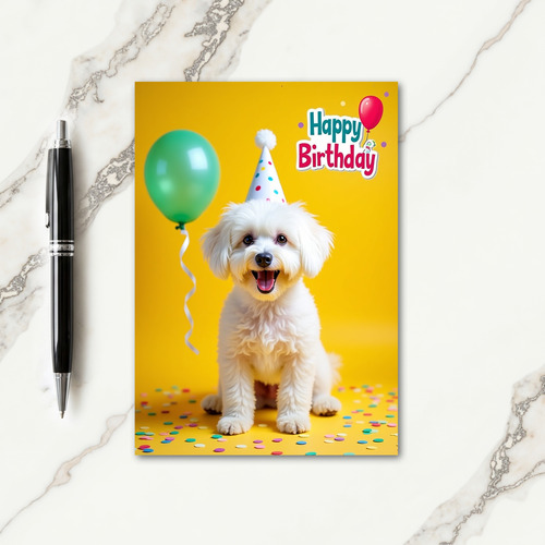 Joyful White Dog Birthday Card
